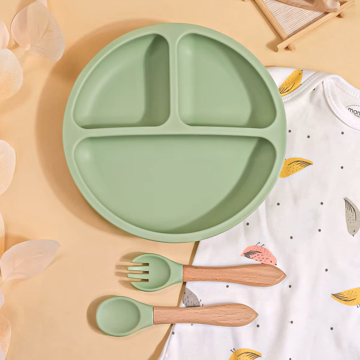 3PCS Silicone Baby Feeding Set Neutral Green